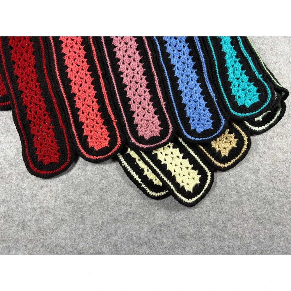 Vintage Handmade Crochet Rainbow Stripe Blanket Scalloped‎ Edge Throw 41x52